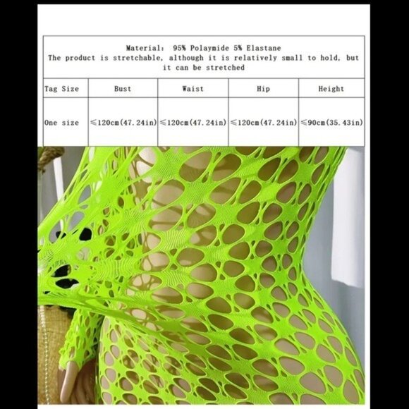 Neon Green Cut-Out Long-Sleeve Fishnet Dress Cover Up - Picture 4 of 5